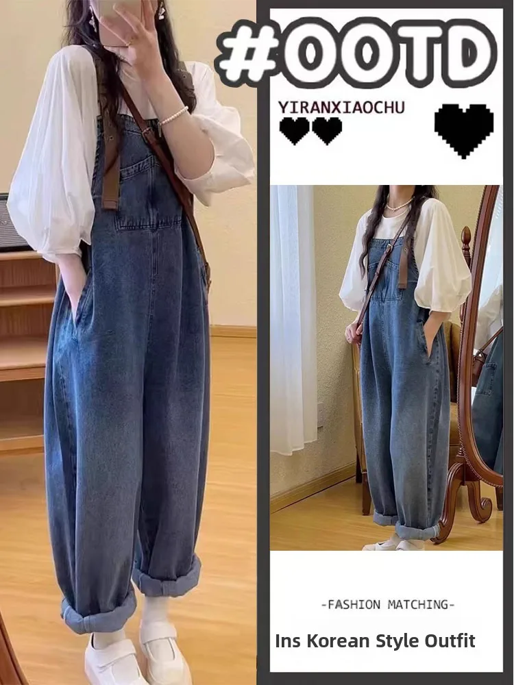 

Loose Denim Overalls Women's Dopane Suit Lazy Sle Autumn Set Long Pants Faionable Anti-Aging Trendy Jeans Overalls