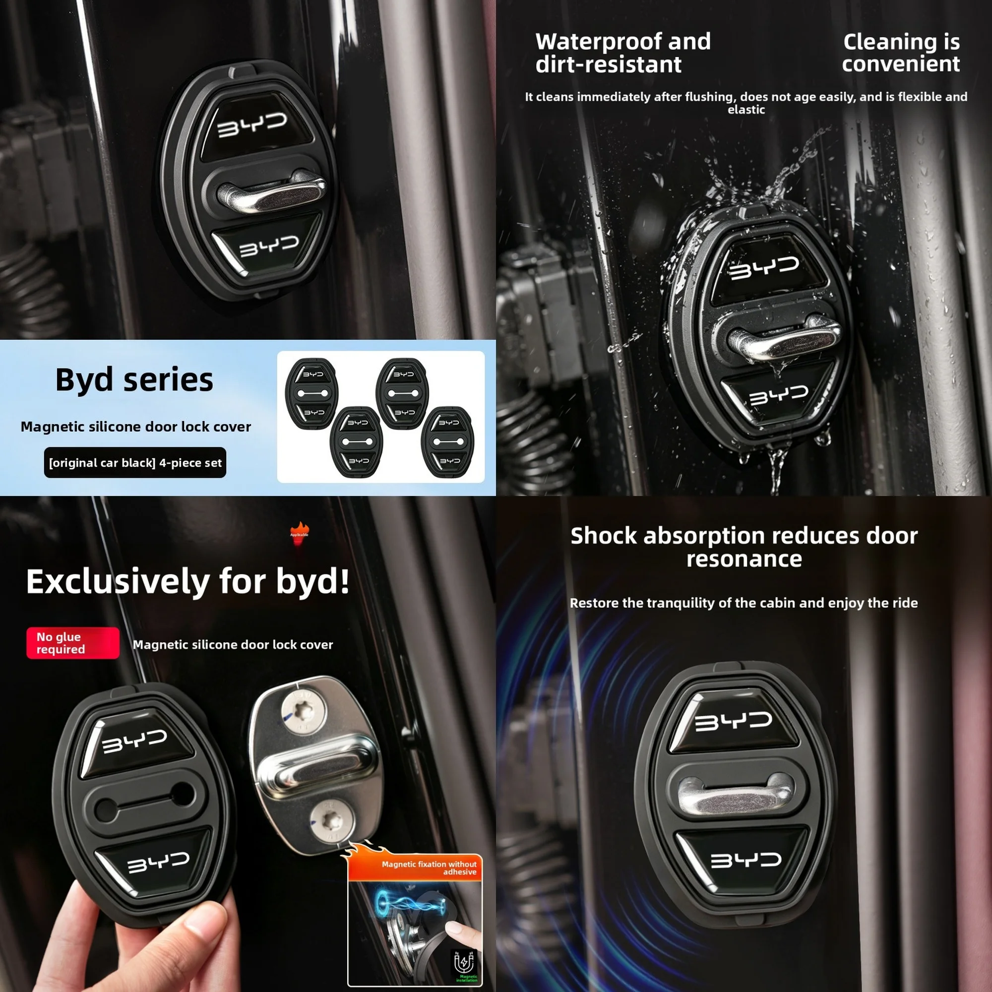4Pcs Magnetic Silicone Door Lock Cover For BYD Atto 3 Dolphin Seal Song Qin, Anti Rust Dustproof Car Door Latch Protector Access