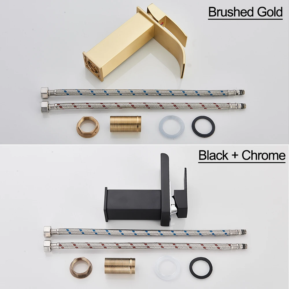 POIQIHY Brushed Gold Basin Faucet Deck Mount Waterfall Mixer Water Single Handle Bathroom Cold Hot Faucet One Hole Washbasin Tap