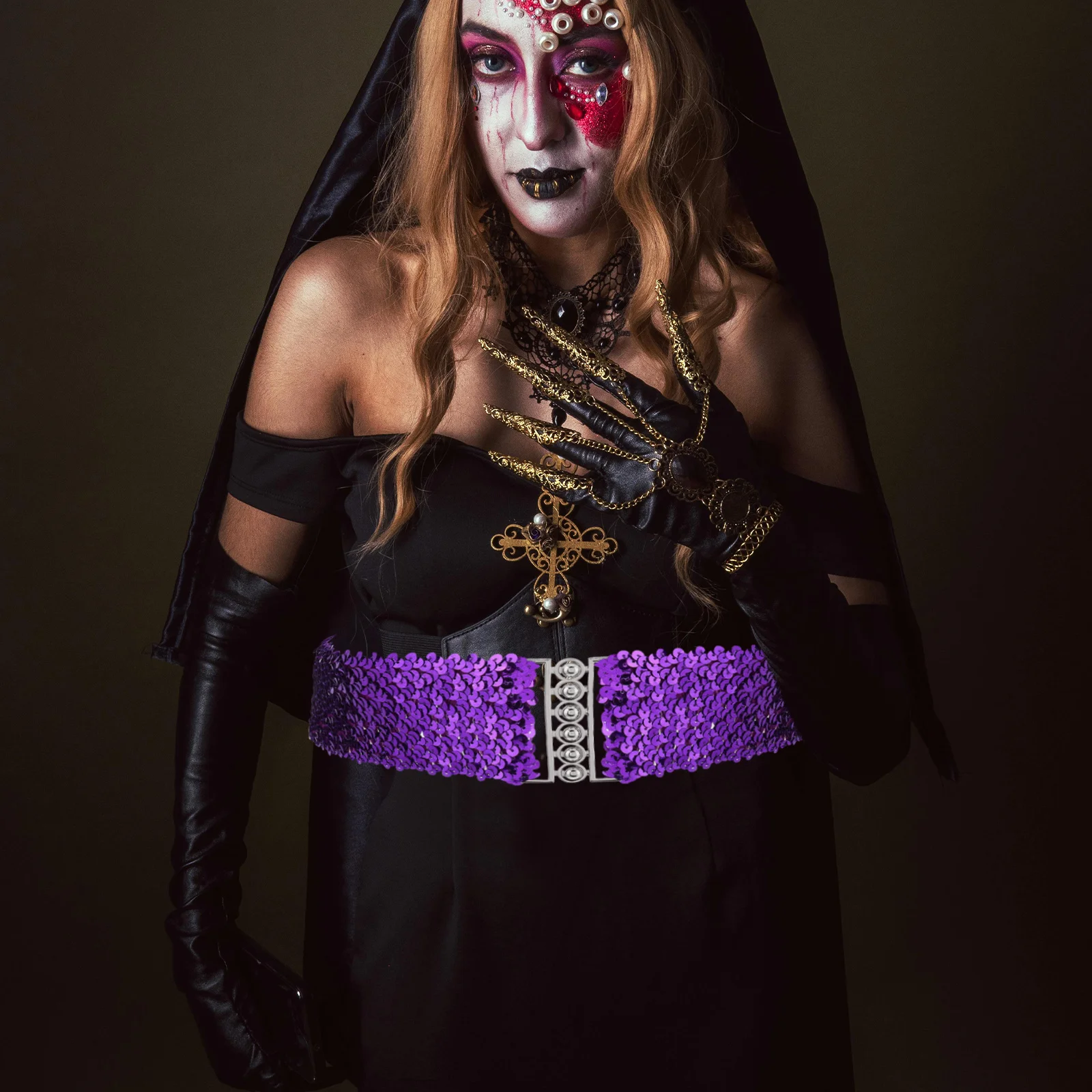 Damski pasek z cekinami, modny dodatek do kostiumu, miękki materiał, elastyczny pasek, styl vintage.