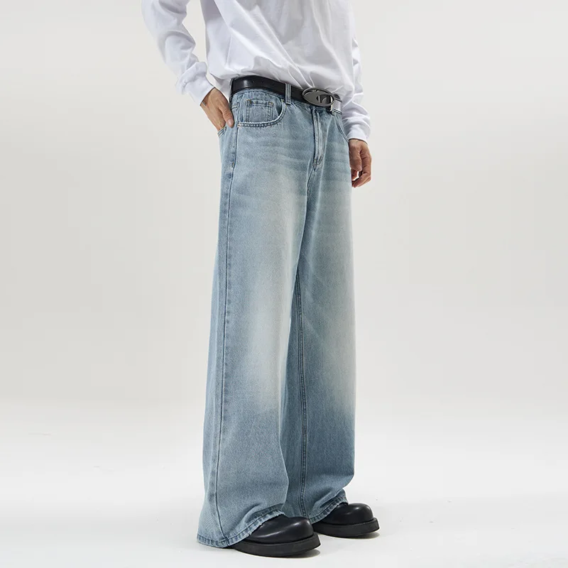 

Korean Style Four Seasons New Fashion Men's Straight Wide Leg Casual Trendy Daily Simple Basic Denim Trousers Male Jeans Pants