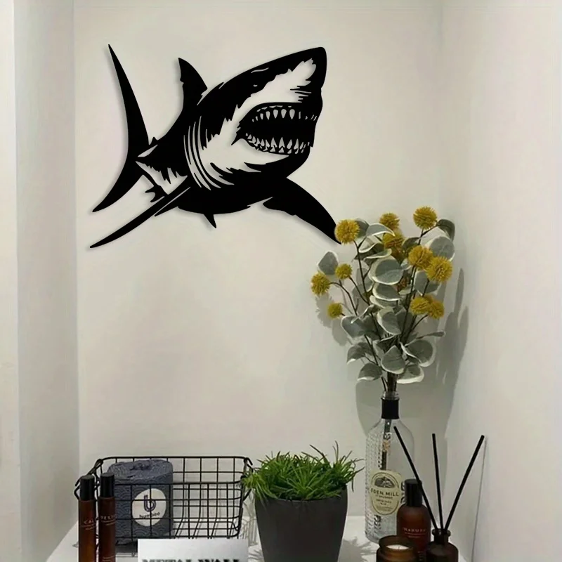 Metal Shark Wall Sculpture Indoor Outdoor Home Wall Decor Ocean Themed Metal Art Ornament for Marine Life Enthusiasts Housewarmi