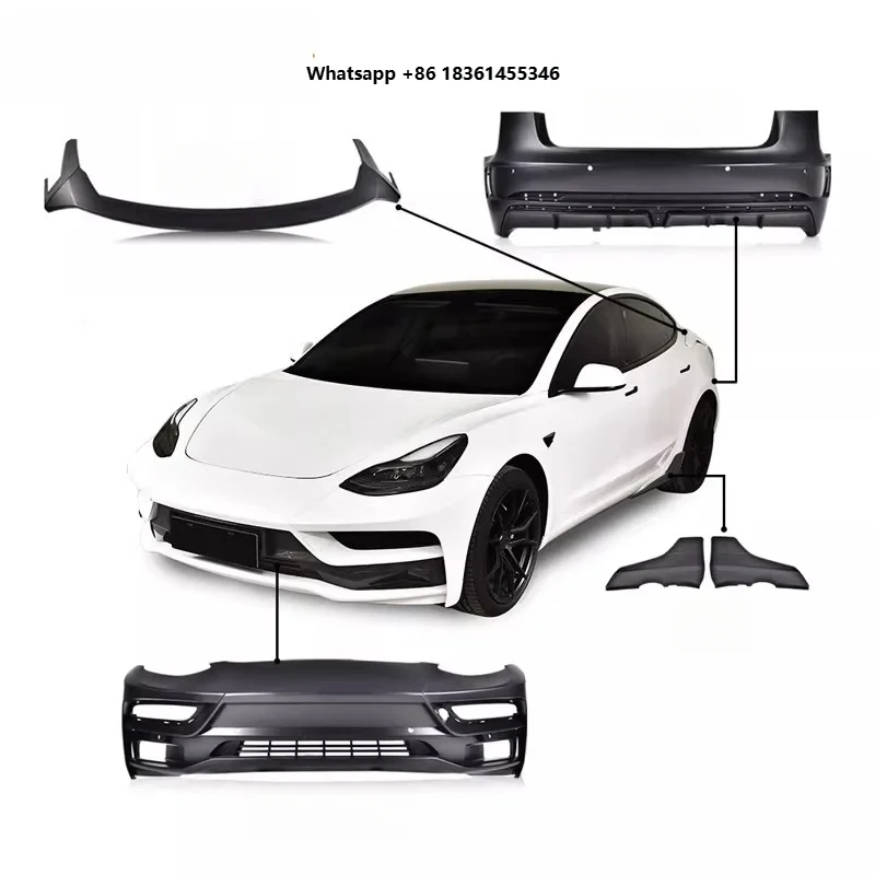 

For Model 3 2018-2022 Body Kit Front Rear Bumper Tail Wing Side Skirt Car Exterior Parts