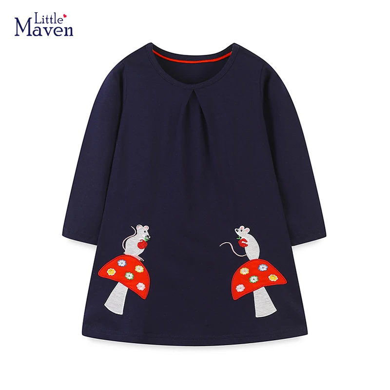 Little maven 2024 Baby Girls Clothes Costume Clothes Autumn Children's Clothing Cartoon Mushroom Kids Long Sleeves Dress Cotton