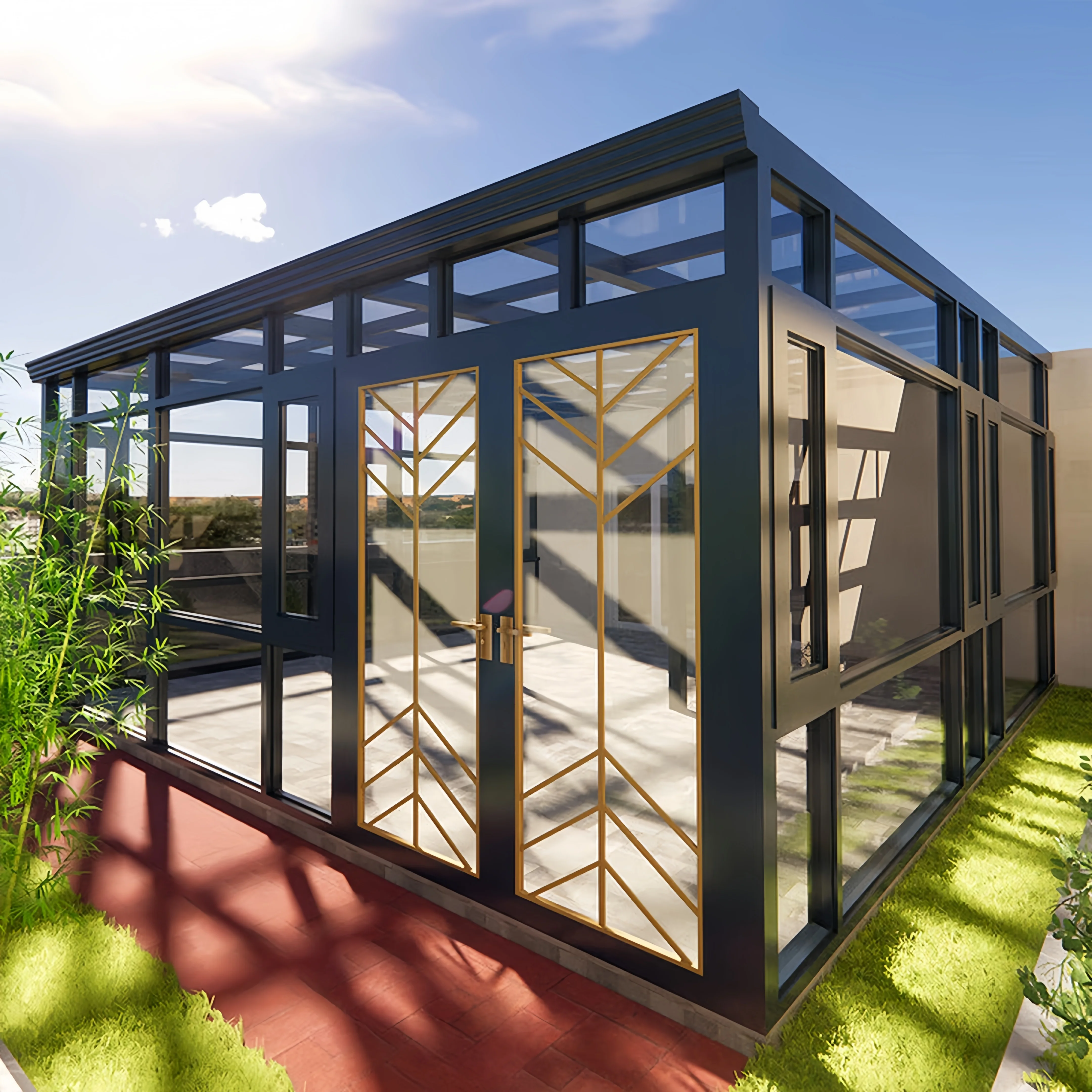 Glass Sunroom with High-Strength Steel Structure - Modular Outdoor Leisure Enclosure for Yards & Terraces
