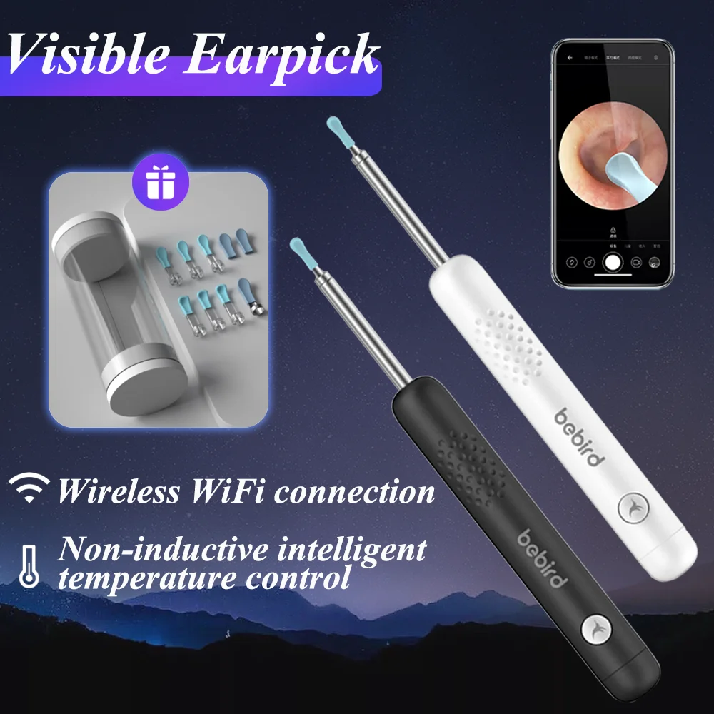 

2023 New R1 Wireless Visual Silicone Ear Spoon Safe Endoscope Earpick with 1080P FHD Camera Otoscope Ear Cleaner For Kids Adults