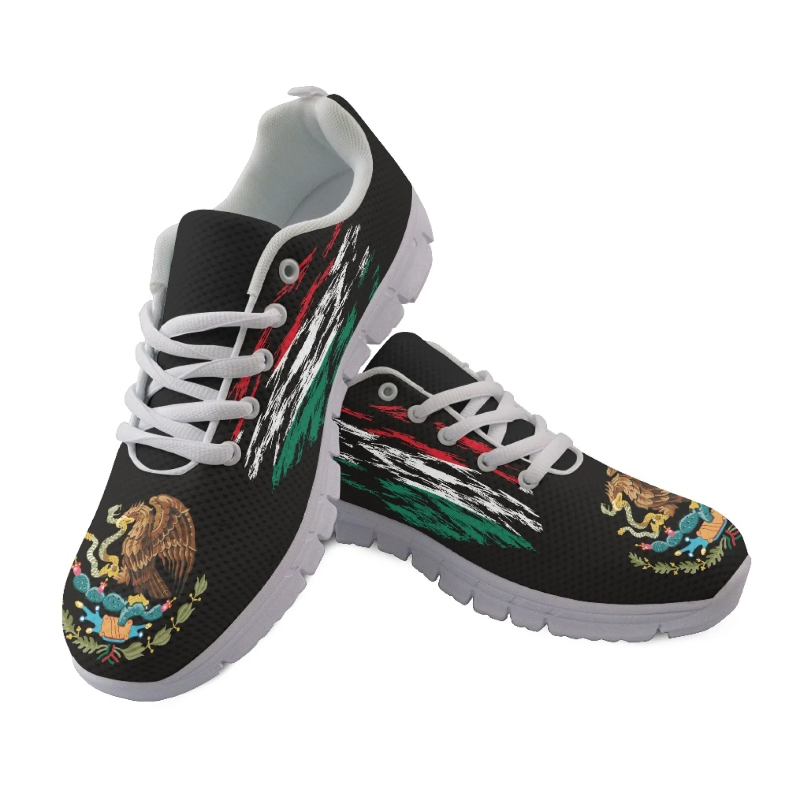 Coloranimal Mexican Eagle Print Lace Up Athletic Work Shoes for Women Mesh & EVA Sole Mens Lace Up Athletic Trainers for Travel