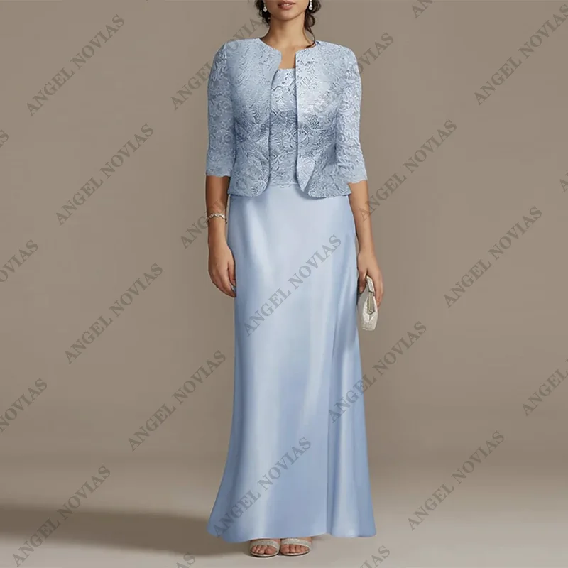 

Customized Long Light Blue Mother of the Bride Dress with Jacket Robes Invitee Mariage Vestido Para Madre De La Novia 2024