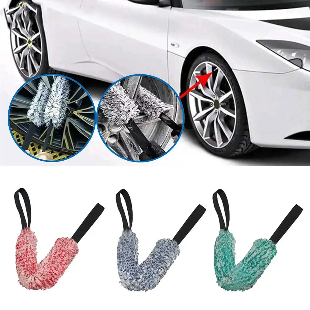 

1X Universal Car Wheel Wash Towel Brush Double-sided Long Belt Cleaning Towel Microfiber Coral Plush Wheel Pull Belt Towel