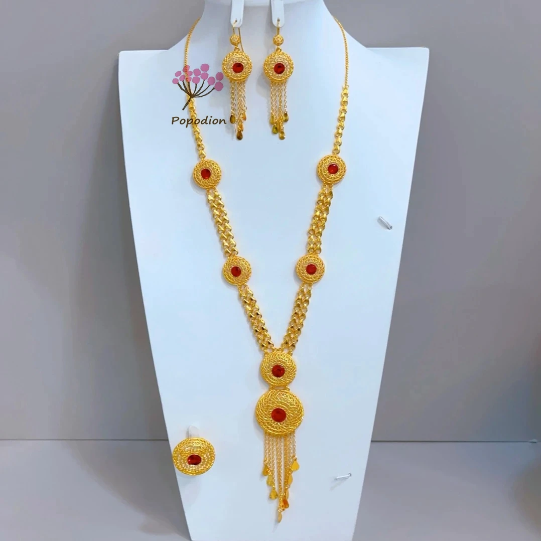 Dubai New 24K Gold Plated Necklace, Earrings, Rings as Gifts for Women's Friends, Wedding Party Jewelry Set DD10614