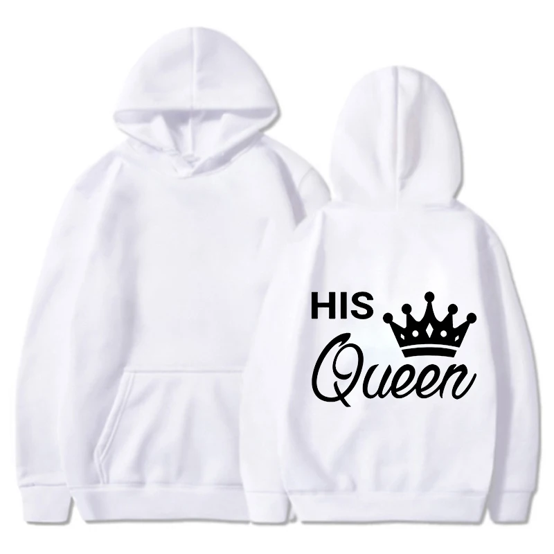 New Valentine\'s Day His Queen And Her King Printed Hoodies Men/Women Couple\'s Sweatshirts Casual Hoodie Personality Pullover