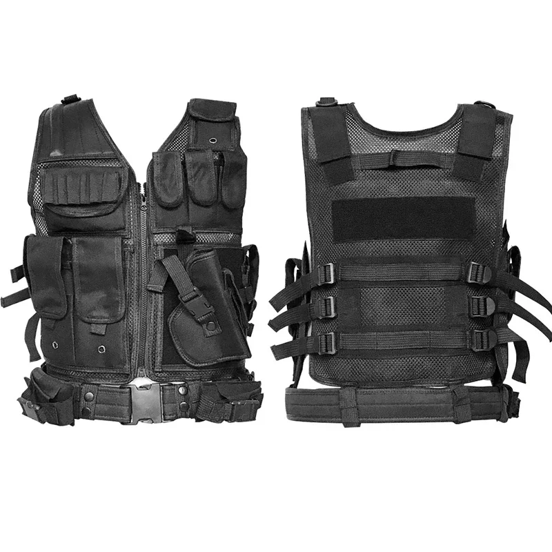 Chaleco táctico Swat Multicam para caza al aire libre, chaqueta de entrenamiento de Airsoft, multibolsillo, Verde