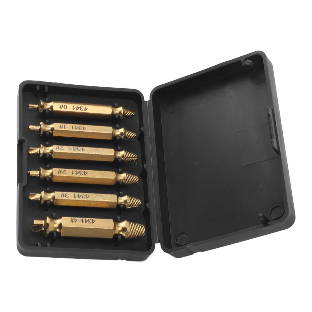 6pcs HSS 4341 Screw Extractor Set Ti Plated Drill Bit Broken Screw Remover Stripped Screw Removal Tool For Stripped Screws