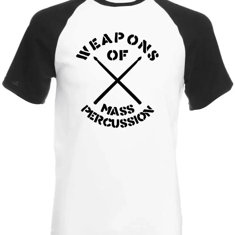 Weapons of Mass Percussion Short Sleeve Baseball T-Shirt - retro drummer music