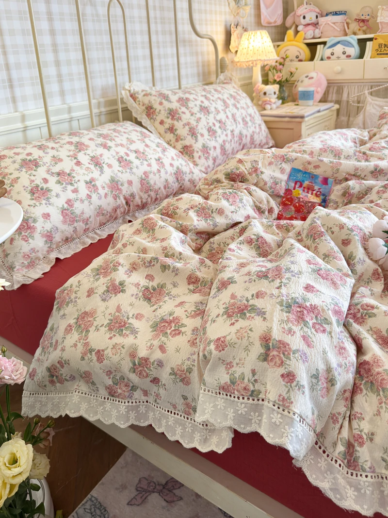 

Princess Style Floral Bed Sheets Set Duvet Cover Bedding Set постельное белье Set Room Decoration Birthday Gift Bedroom