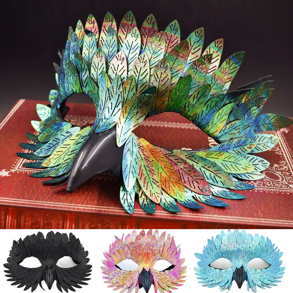 

Bird Beak Eagle Mask Cosplay Owl Feather Half Face Animal Masks Masquerade Halloween Carnival Dress Up Purim Party Costume Props