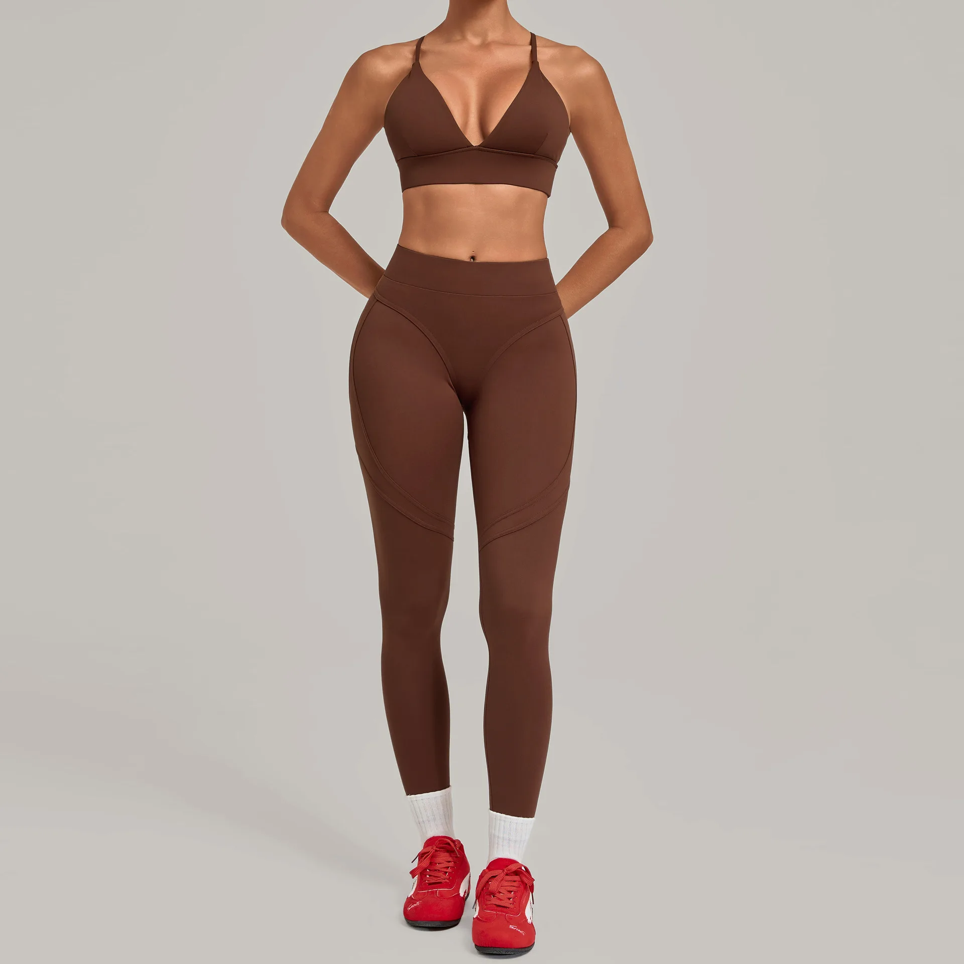 Women's Yoga Set Sports Fitness Peach Hip Splicing Tight Quick Dry Backless Suspender Bra Pants Running Workout Gym Yoga Suit