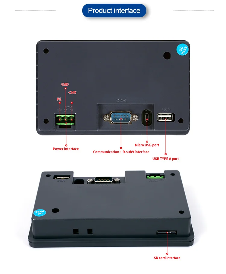 Huaqingjun 4.3 بوصة HMI RS485 232 الاتصالات DC10-30V شاشة تعمل باللمس ل PLC