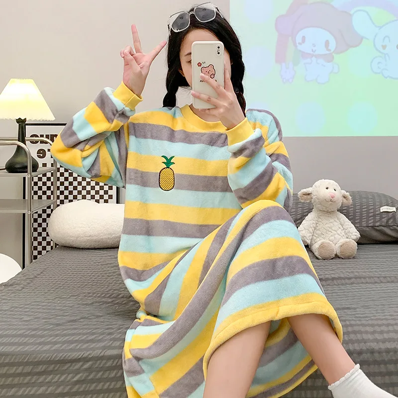 

Женская фланелевая ночная рубашка с длинными рукавами, стильная одежда для сна, весенне-осенняя теплая уютная одежда для дома, домашняя одежда, ночная рубашка для женщин