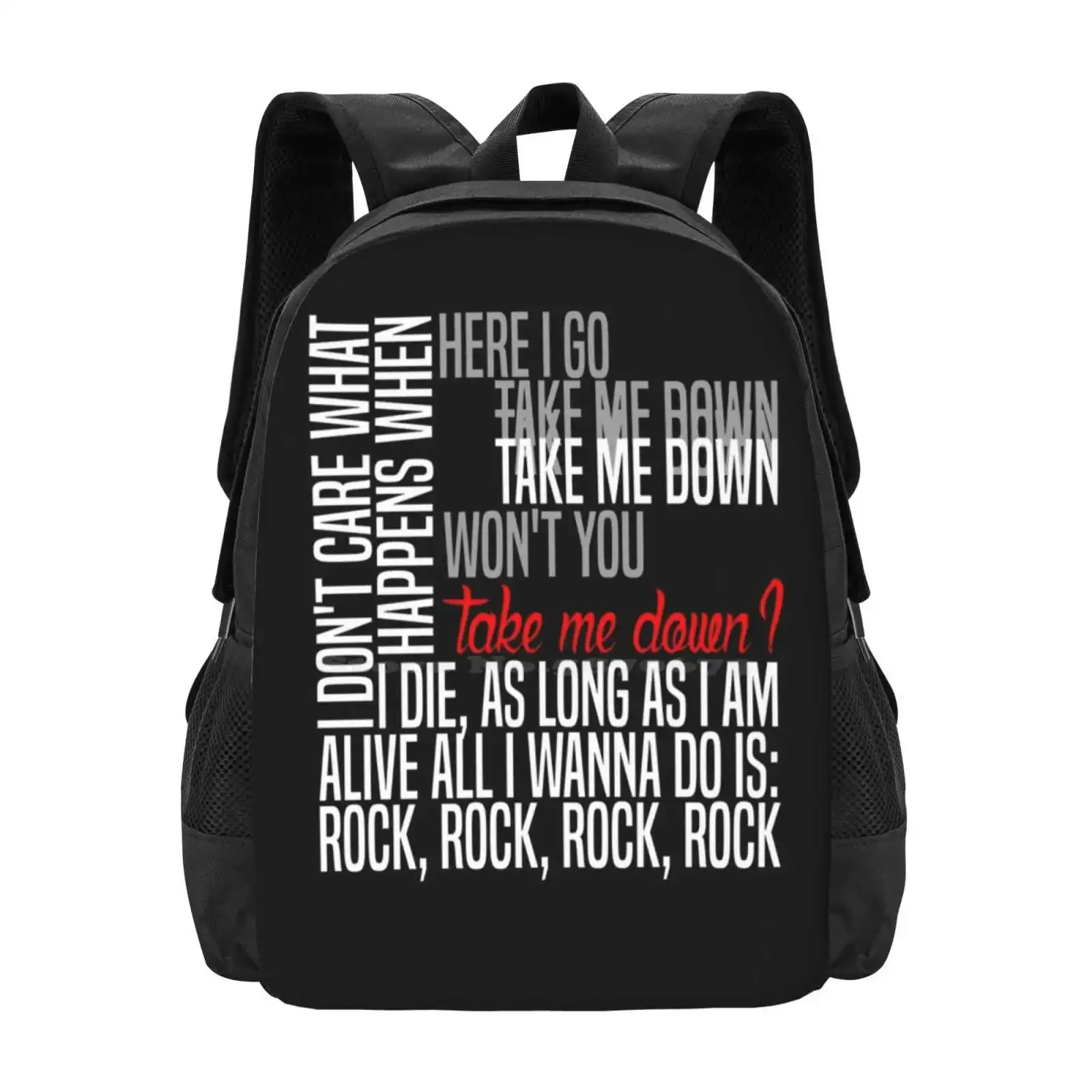 

All I Wanna Do Is Rock Hot Sale Backpack Fashion Bags Tpr Taylor Momsen The Pretty Reckless Take Me Down Music Lyrics Songs