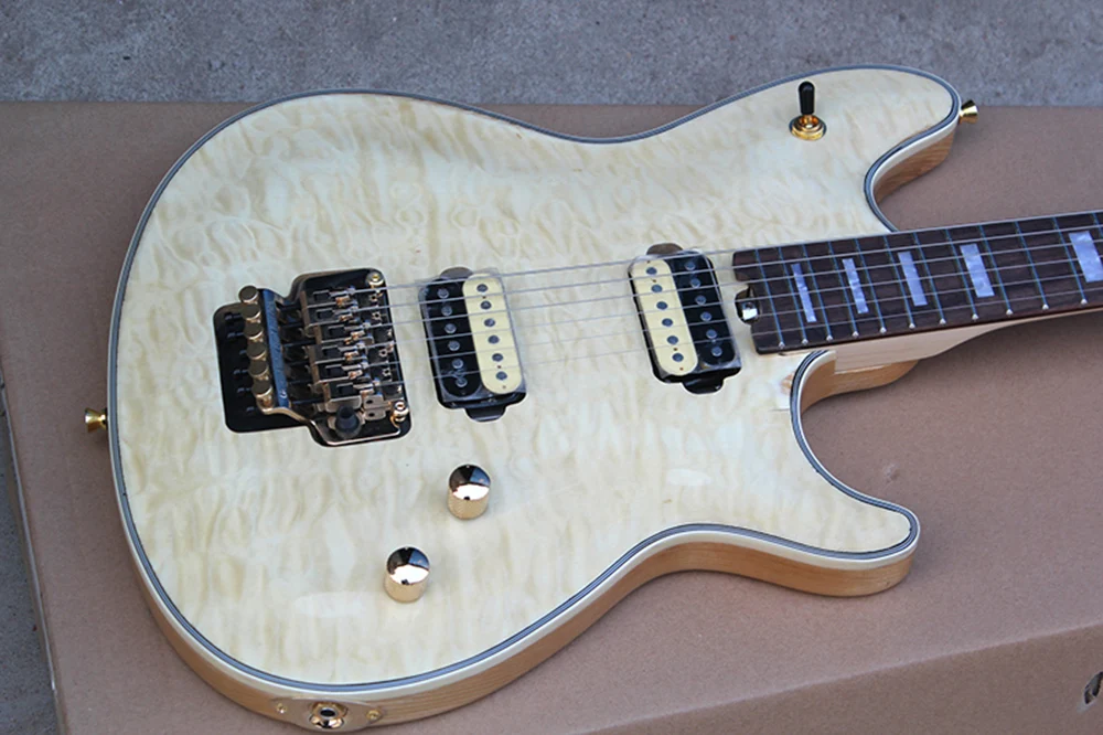 Guitarra eléctrica de dos batidos de 6 cuerdas, Guitarra de cuerpo Beige claro con patrón de nube de alta calidad, oferta personalizada YSGS-8026