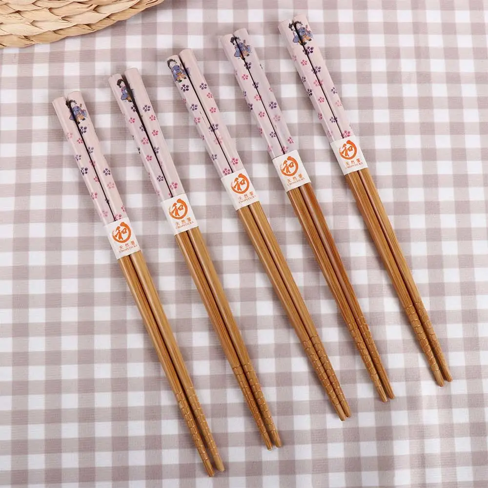 Reusable Cat Flower Rice Gift Japanese Style Natural N1N Tableware Chopsticks Dinnerware Set Kitchen Supplies