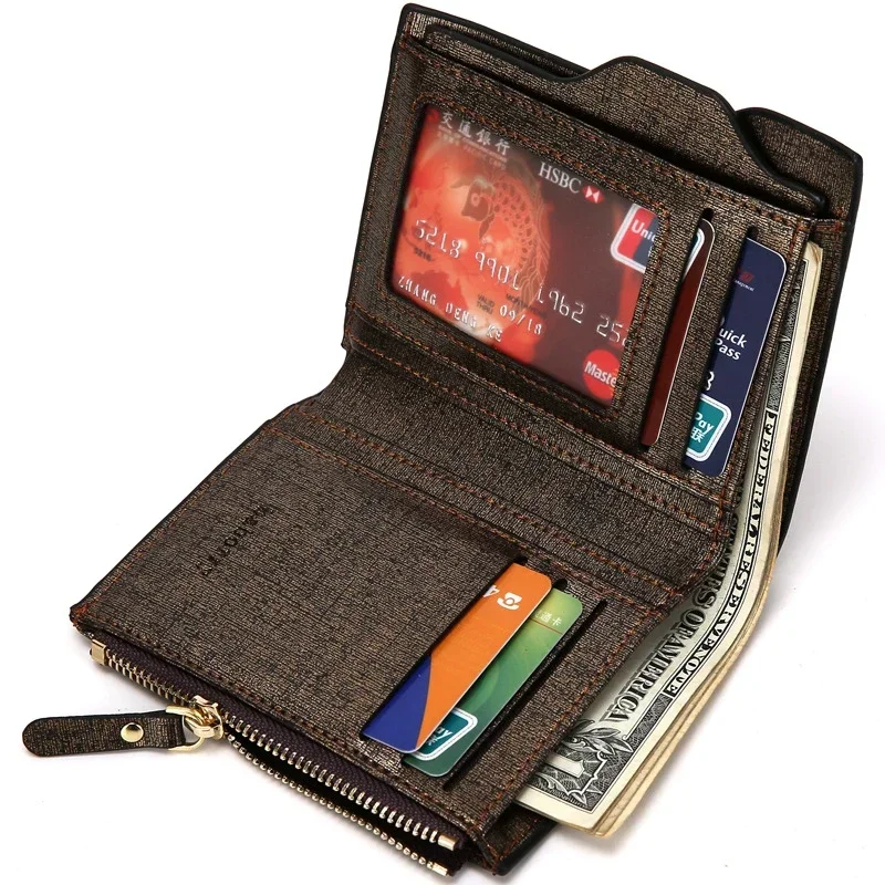 Portafoglio in pelle da uomo di nuova moda con tasca portamonete con cerniera Portamonete da uomo d'affari Porta carte rimovibile per porta soldi da uomo