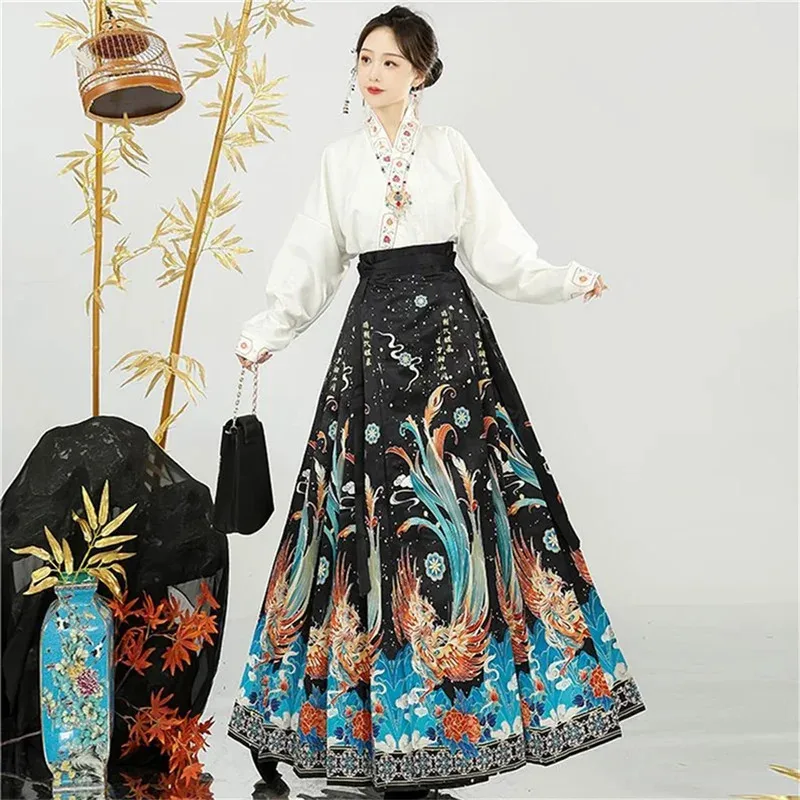 

XT8Original Hanfu Skirt Women Chinese Traditional Costume Mamianqun Ming Dynasty Weaving Golden Horse Face Vest Skirt DayXT6@!