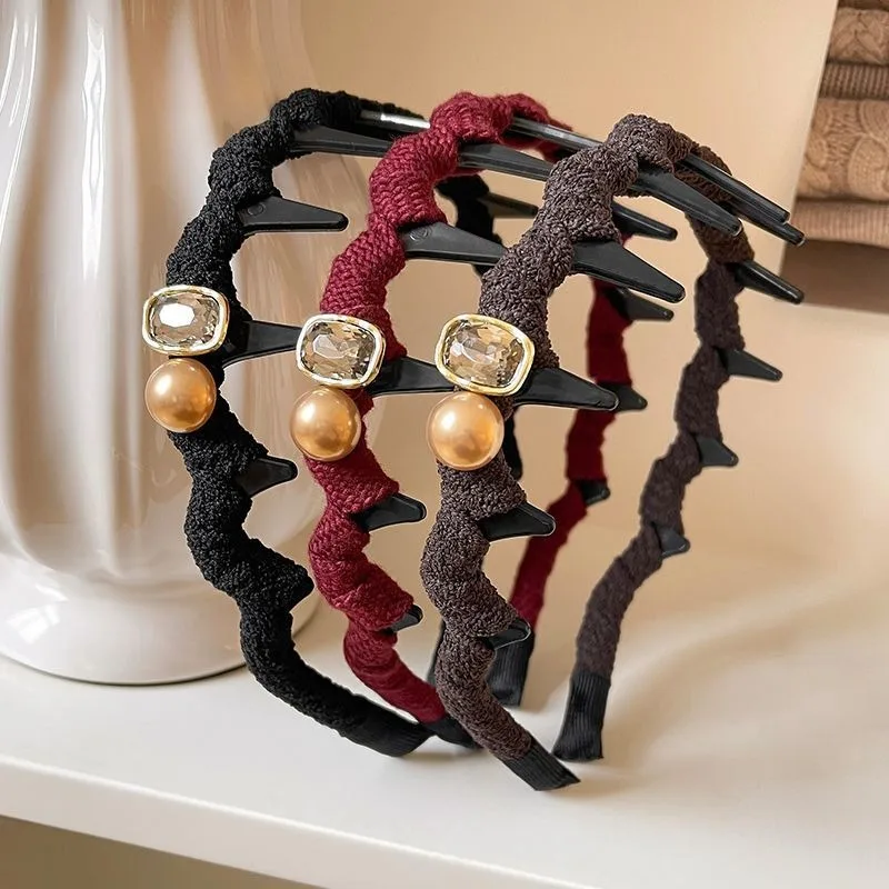 1 Piece of Vintage Rhinestone Braided Headband Suitable for All Seasons, Daily Commuting, Stable Grip, Versatile Accessory