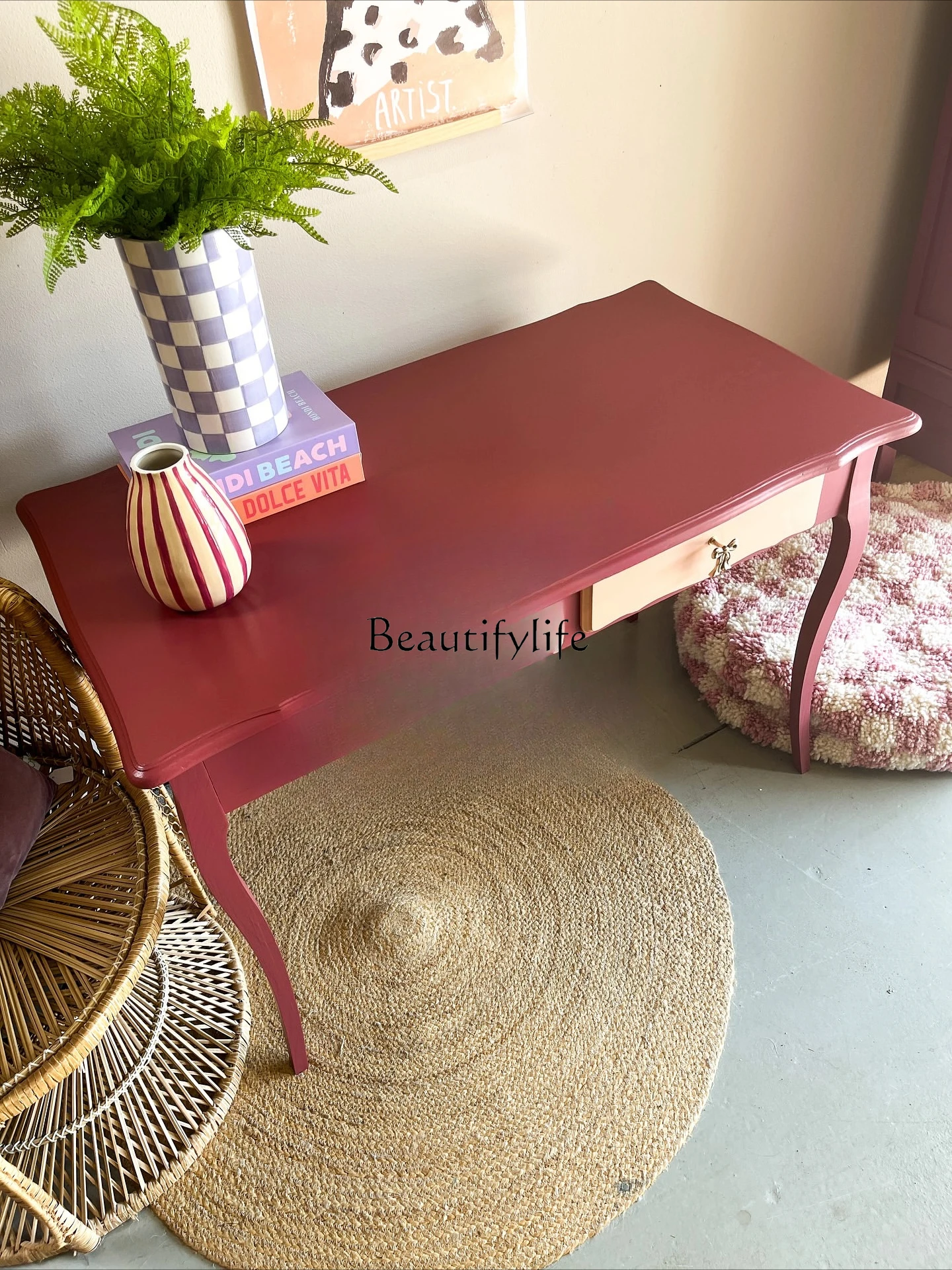 フレンチスタイル無垢材寝室ホーム小さなアパートライティングデスクモダンシンプルな収納ダブル引き出し