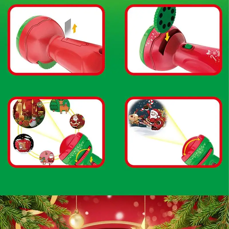 Christmas Flashlight Projector Early Education Projector Toy 24 Christmas Patterns Flashlight Projector Bedtime Cognition Fun