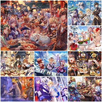 Genshin Impact Puzzle Cartoon Game Anime Jigsaw Puzzle 300/500/1000 Pieces Paper/Wooden Puzzles for Kids Brain Teaser Game