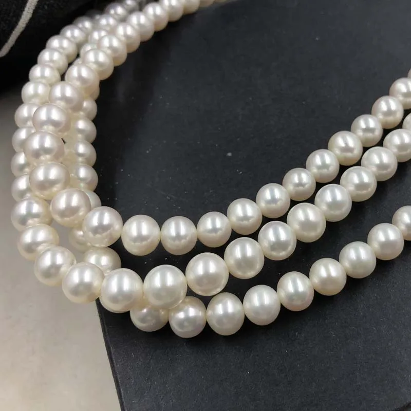 ELEISPL Fine Jewelry AAA 7.5-8mm Near Round White Freshwater Pearls Loose Strings #505-2