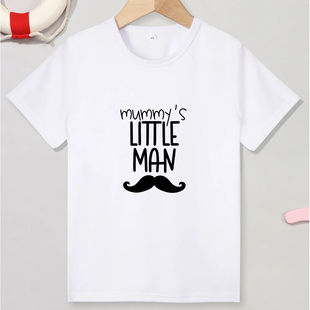 Summer Children's Clothing Mummy's Little Man Print Cute Boy Short Sleeved Top White Minimalist Tee Street Trend T-shirt