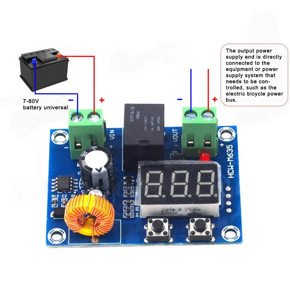 XH-M609 Low Voltage Disconnect Switch Cut Off 12V 24V 36V Digital LED Display Over-Discharge Protect for 12-36V Lithium Battery