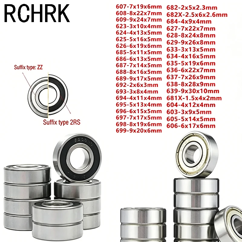 10PCS High Speed Silent Small 603-699 604 605 606 608 8*22*7 mm 623 624 626 628 686 687 688 692 693 697 696 ZZ 2RS 2Z