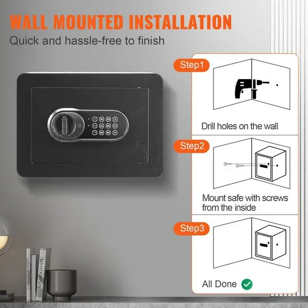 VEVOR Safe 0,5 Kaki Kubik Baja Aman Rumah untuk Uang Tunai Emas 13,8 x 9,8 x 9,8 inci