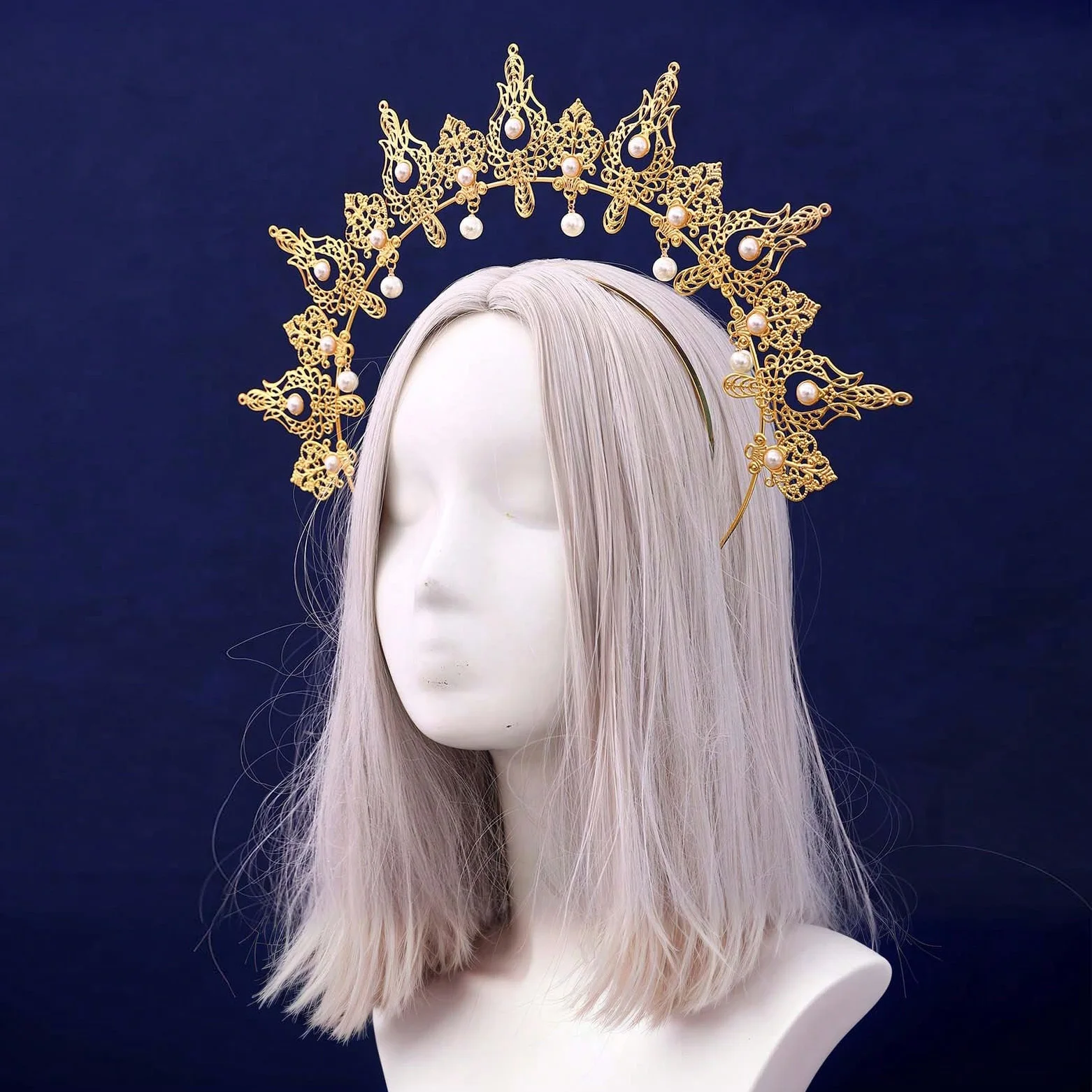 1pc Trendy Divine Halo Crown Baroque Neutral Tiara Party Banquet Holiday Exaggerated Eye-Catching Women Hair Accessory Crown