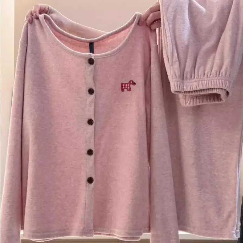 

Горячая милая одежда для отдыха, ленивые бархатные флисовые пижамы, весенне-осенние сезоны, кардиган больших размеров, модный комплект одежды для дома, допамин