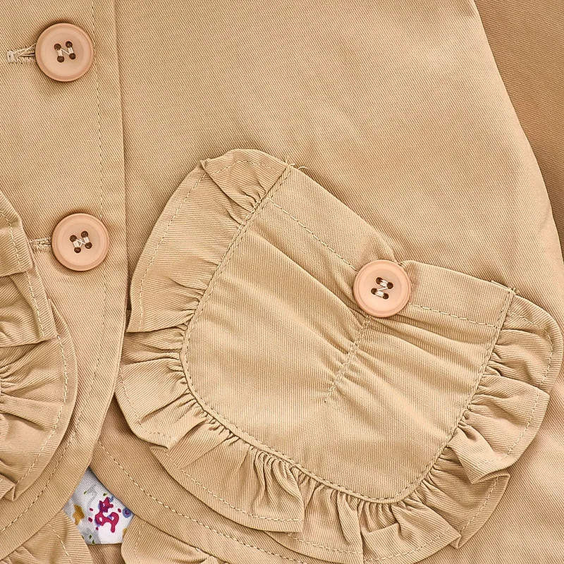 Spring/Autumn Baby Girl Windbreaker Baby Girl Solid Color Hoodie Single breasted Long sleeved Coat Ear fungus Edge Casual Coat