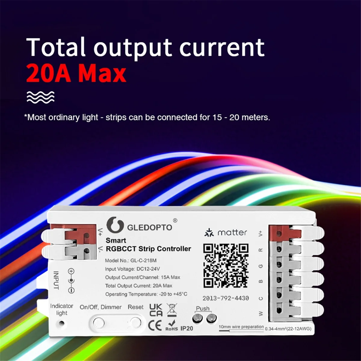 Controlador de tira de luz RGBCW con protocolo WiFi Matter, controlador LED WLED para