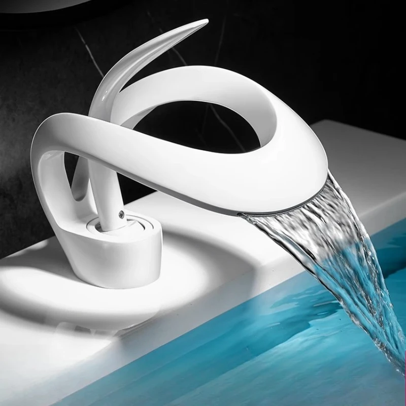 

Faucet wash basin washbasin washbasin waterfall hot and cold white multi-functional all-copper countertop basin bathroom cabinet