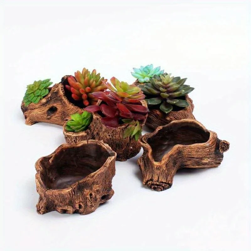 

Creative Retro Cement Imitation Tree Stump Root Carving Wood Succulent Flower Pot