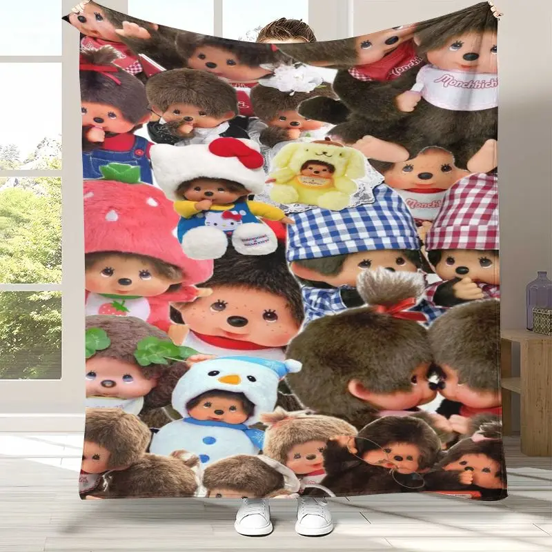 Kawaii M-Monchhichi Monky Cartoon Soft Flannel Throw Blanket,Cozy Blanket for Bed,Sofa,Living Room,Picnic,Camping,Home Decor Kid