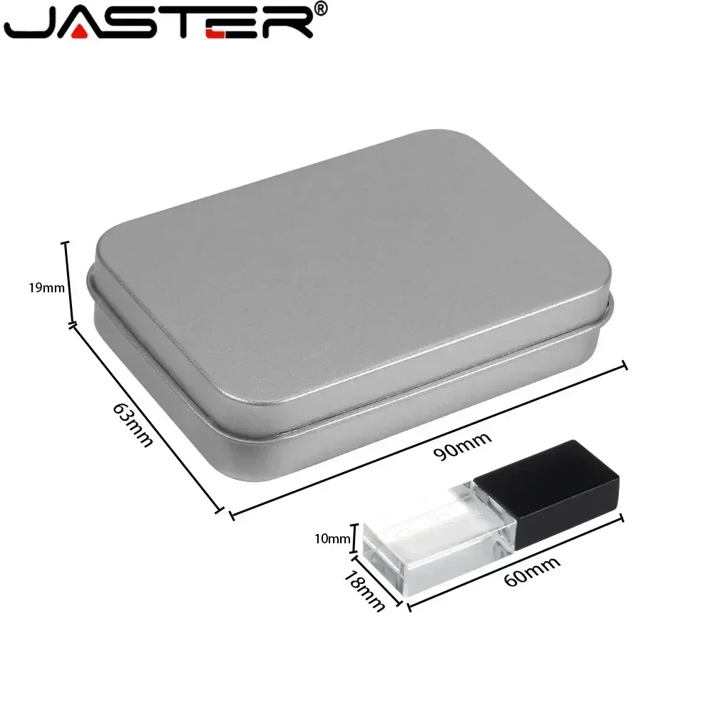 10 PCS Lote USB Flash Drive Memory Stick Free Custom Logo Metal Box Crystal Pen Drive Storage Device Pendrive 128GB 64GB 32GB