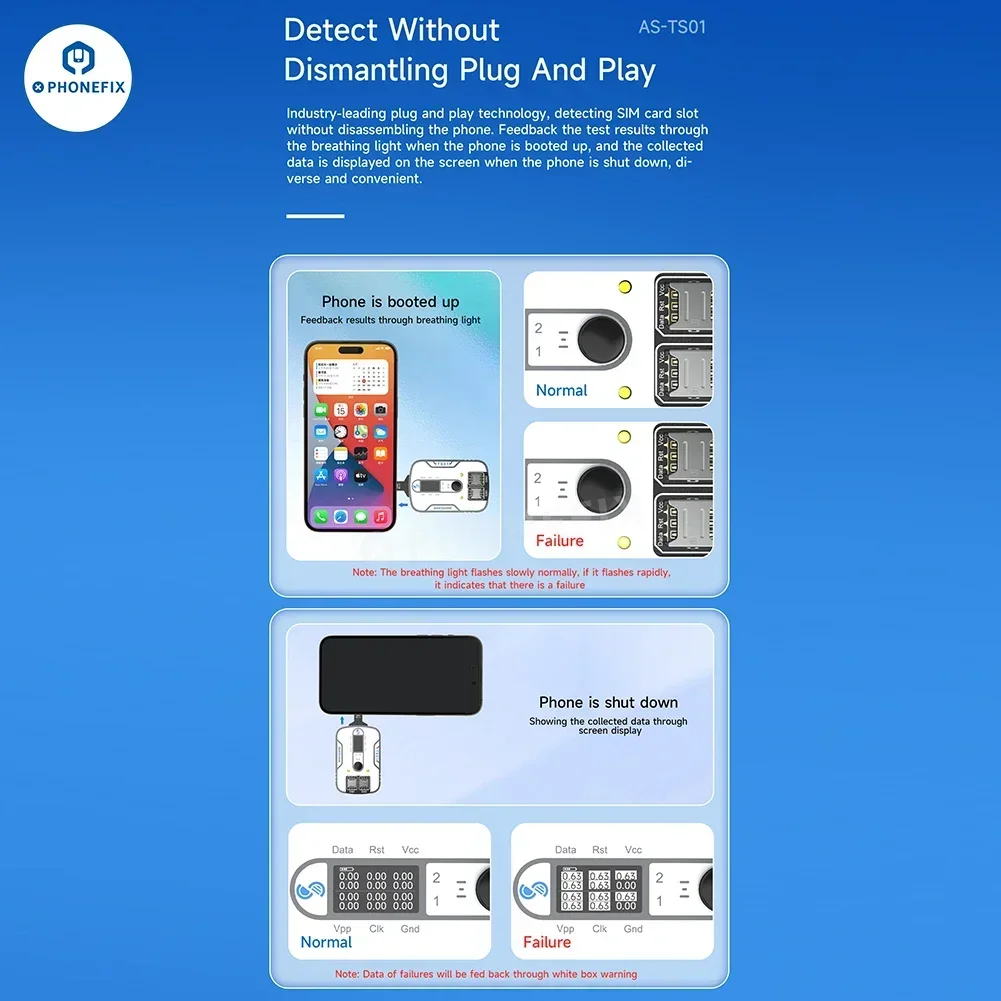 جهاز اختبار بطاقة SIM العالمي من Aweshine TS-01 يكتشف فتحات بطاقة SIM للهاتف/الوسادة دون تفكيك أدوات إصلاح آيفون وأندرويد