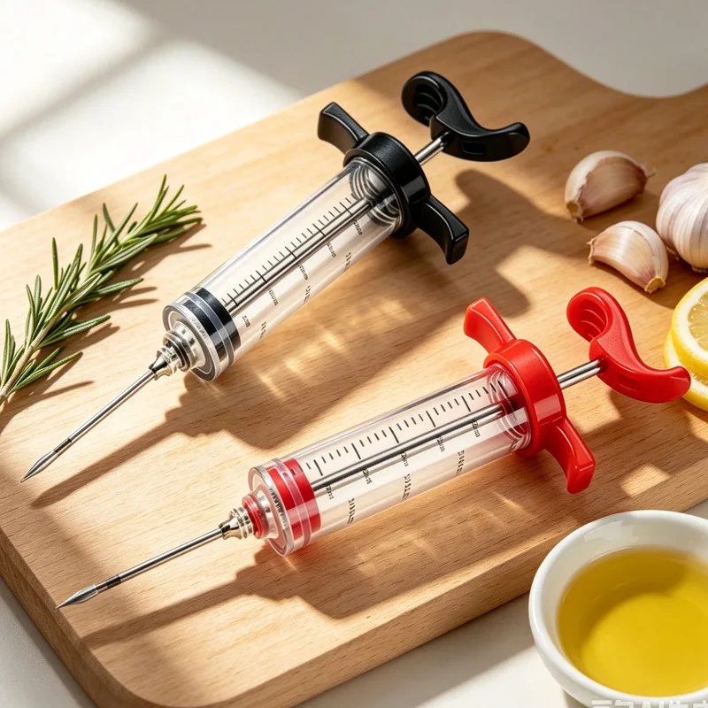 LMETJMA Meat Injector Syringe With 3 Marinade Injector Needles for BBQ Grill Turkey Injector Kit Marinade Flavor Injector JT104