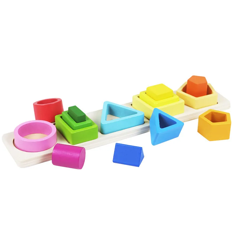 Shape Category Stack Toy Wooden Jigsaw Puzzle Geometric Shape Building Blocks Color Matching Puzzle Early Educational Toy