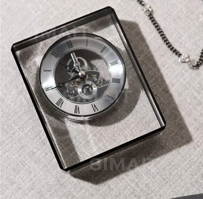 Luxury Crystal Table Clock Silent Nordic Style Mechanical Gear Desk Clock Home Decor for Living Room Bedroom Gift