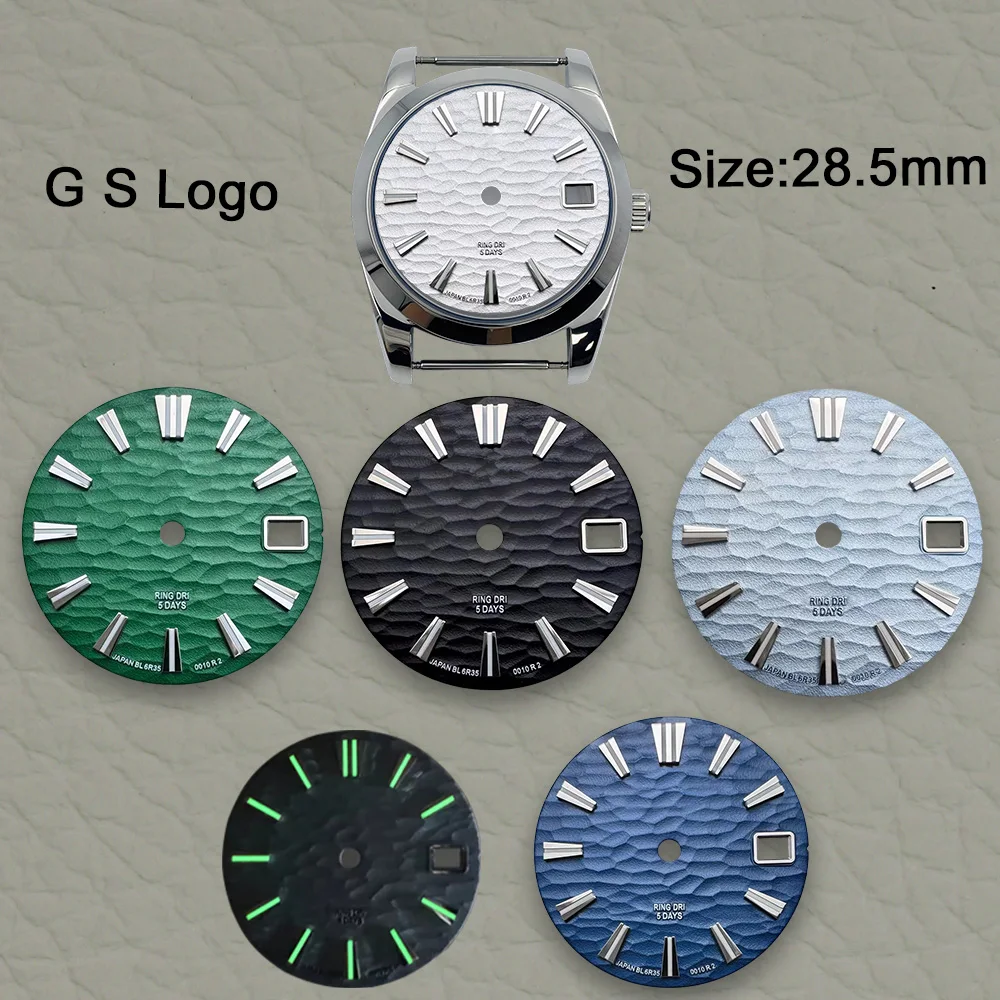 

Новый 28,5 мм G S логотип волновой циферблат подходит для механизма NH36/4R зеленый светящийся высококачественный модификация часов аксессуары